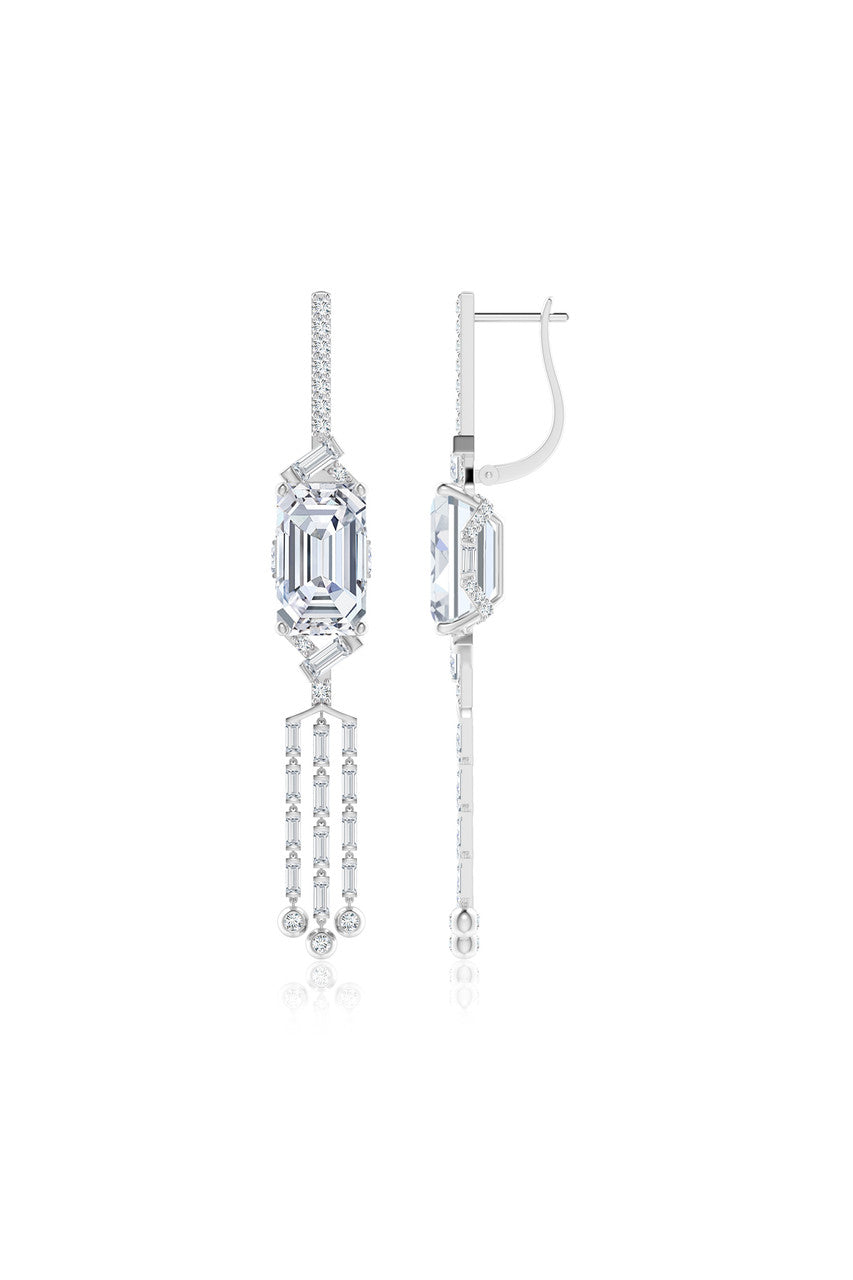 Natori Buy Orient Express Lab-Grown 14K Gold Emerald Cut & Baguette Diamond Tassel Drop Earrings in 14K White Gold Online