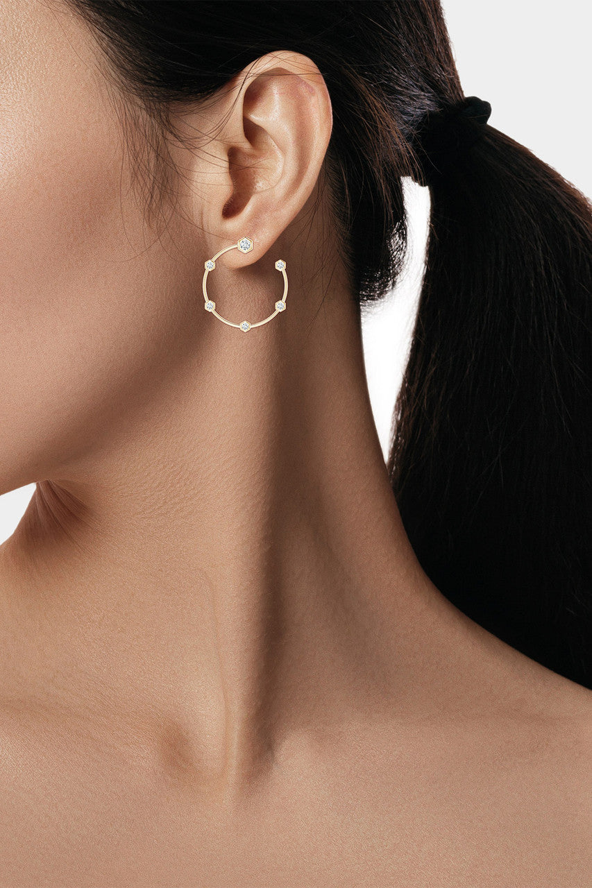 Natori Buy Indochine 14k Small 6-Diamond Side-Facing Open Hoop Earrings in 14K Yellow Gold Online
