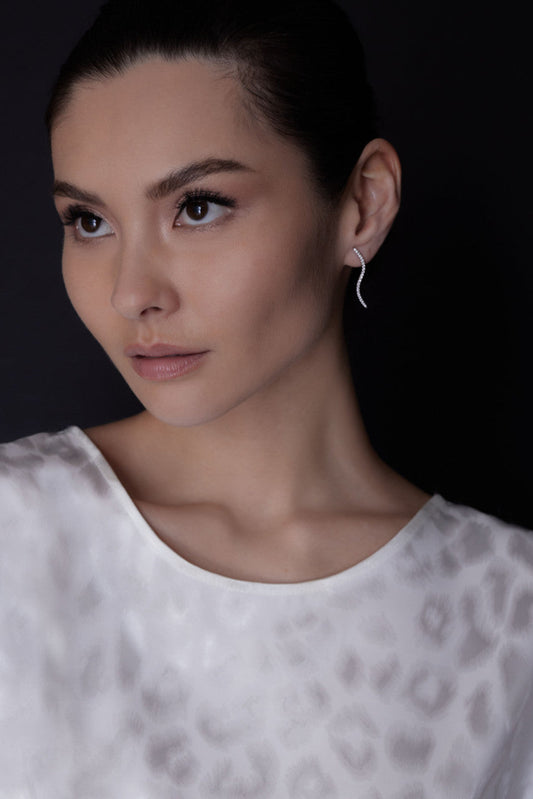 Natori Buy Shangri-La Brushstroke 14k Gold and Diamond Medium Stud Earrings in 14K White Gold Online