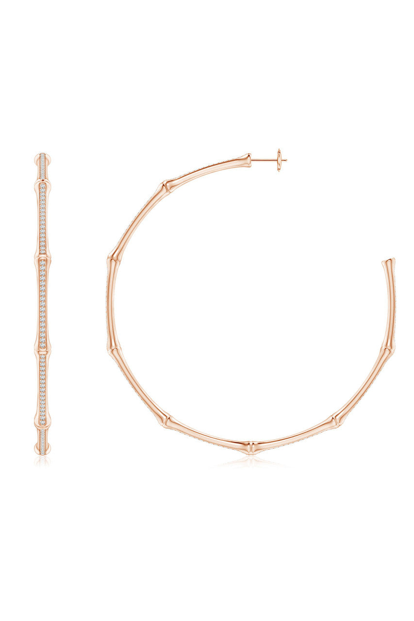 Natori Buy Indochine 14k Pave Diamond 2.75 Inch Bamboo Hoops in 14K Rose Gold Online