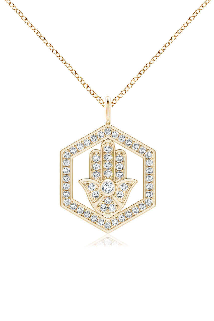 Natori Buy Indochine Spirit 14k Hexagon Frame Hamsa Pave Diamond Pendant Necklace in 14K Yellow Gold Online