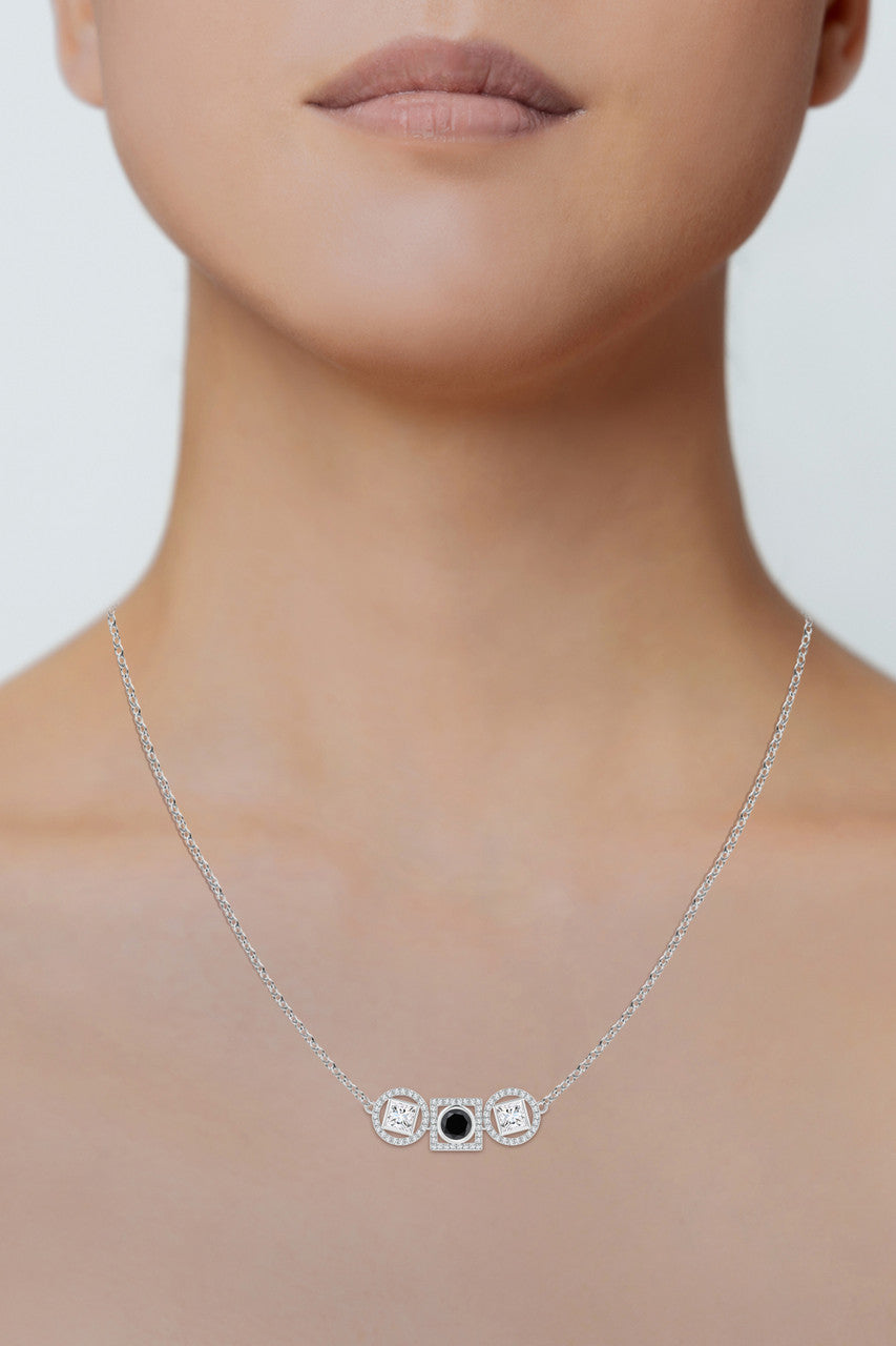 Natori Buy Infinity 14K Gold with Black & White Diamond Three Stone Halo Necklace in 14K White Gold Online