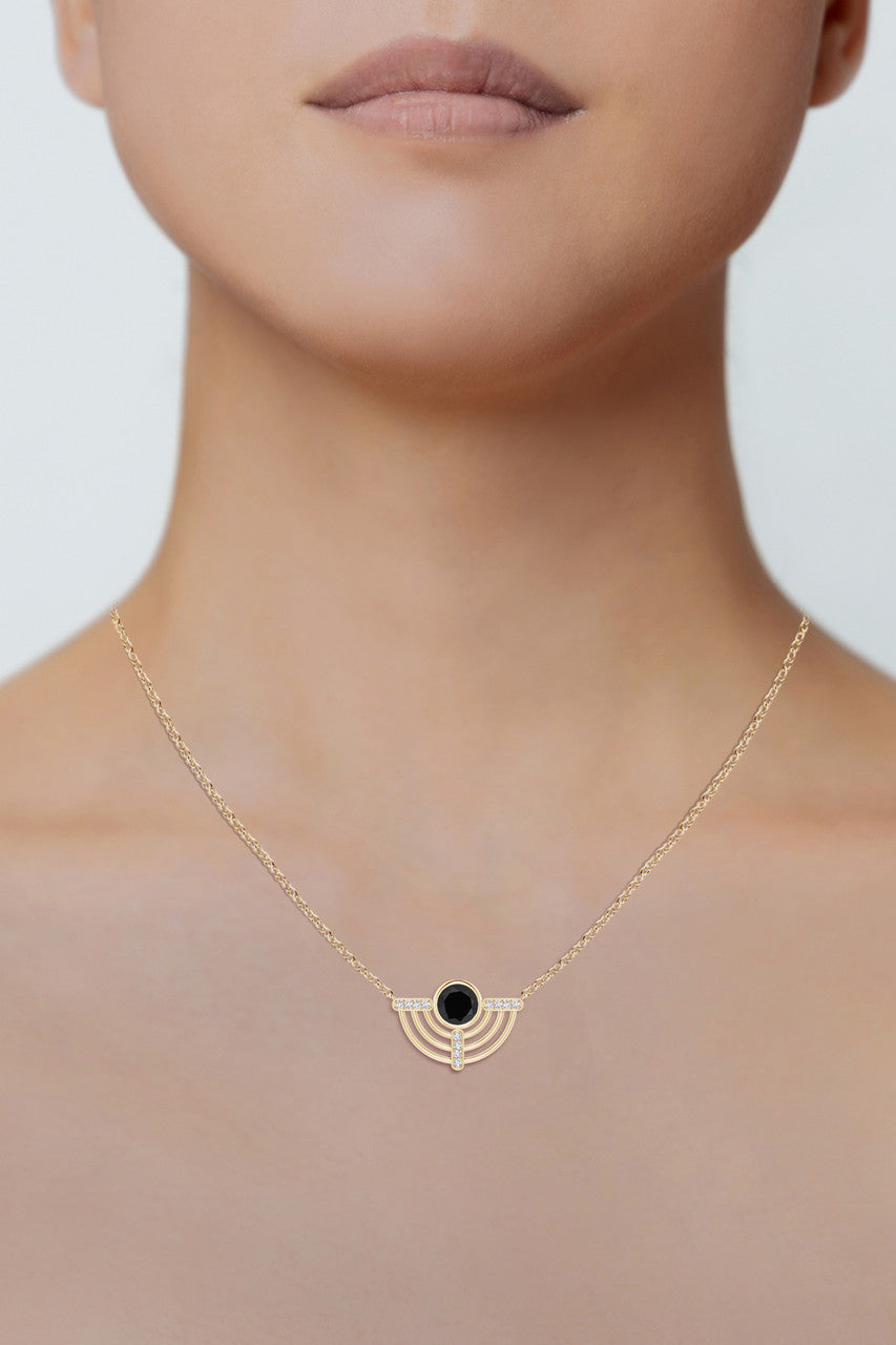 Natori Buy Infinity Half Concentric Circle 14K Gold and Black Onyx Pendant Necklace in 14K Yellow Gold Online