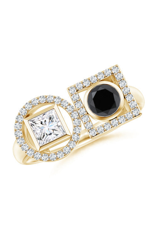 Natori Buy Infinity 14K Gold with Black & White Diamond Two Stone Statement Ring in 14K Yellow Gold Online