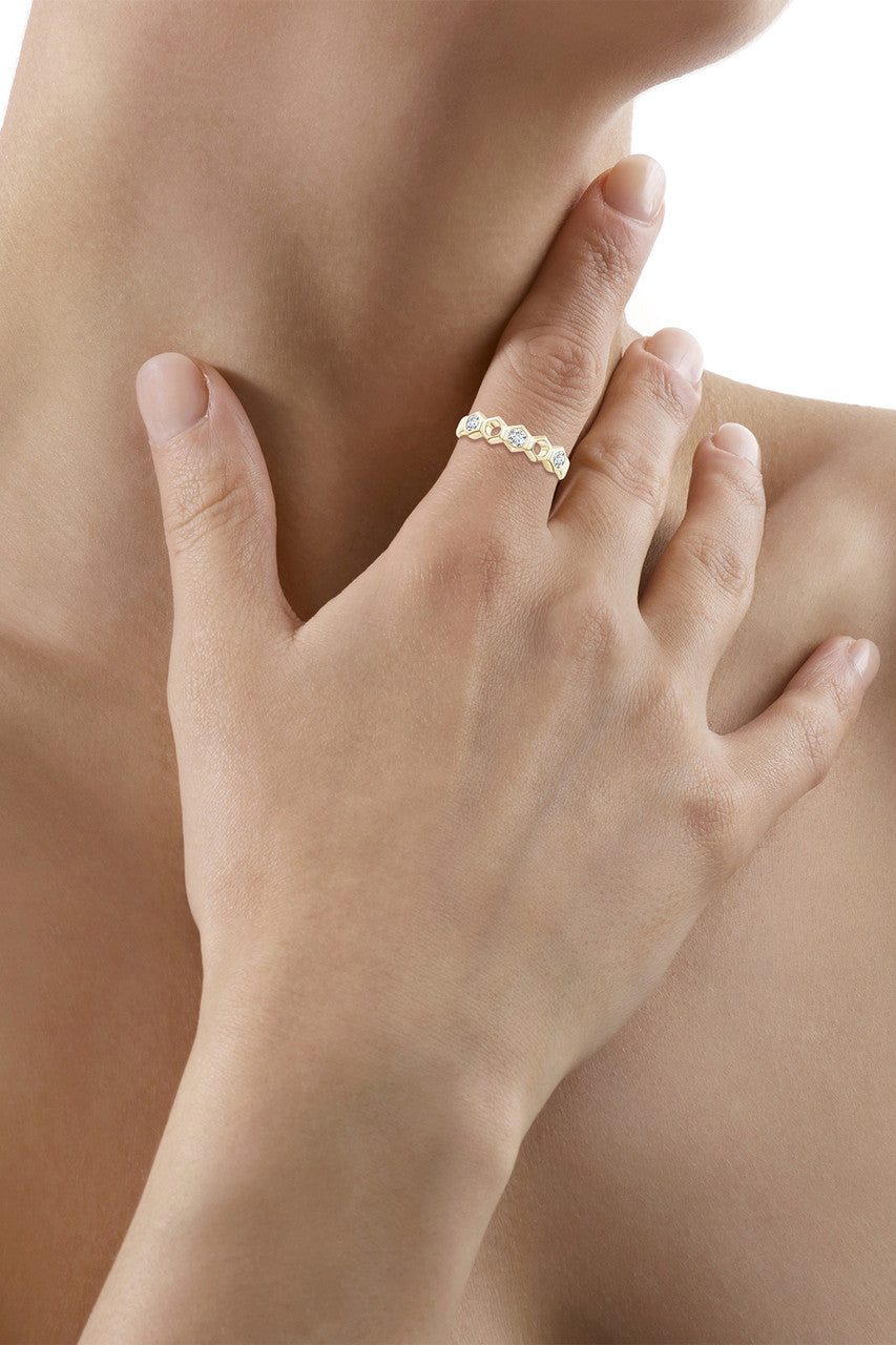 Natori Buy Indochine 14k Hexagon Alternating 3-Diamond Ring in 14K Yellow Gold Online