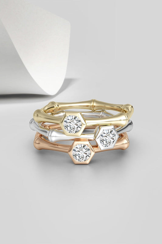 Natori Buy Indochine 14k Hex Frame Diamond Solitaire Bamboo Ring in 14K Rose Gold Online