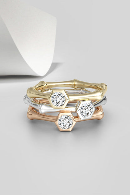 Natori Buy Indochine 14k Hex Frame Diamond Solitaire Bamboo Ring in 14K White Gold Online