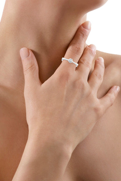 Natori Buy Indochine 14k Hex Frame Diamond Solitaire Bamboo Ring in 14K White Gold Online