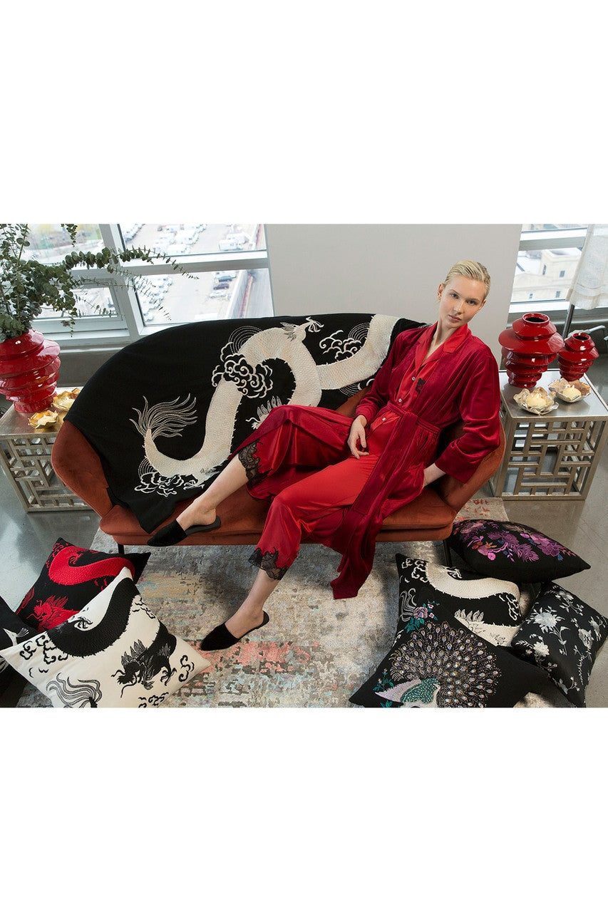 Natori Buy Mayon Dragon Embroidery Throw in Black/Ivory Online