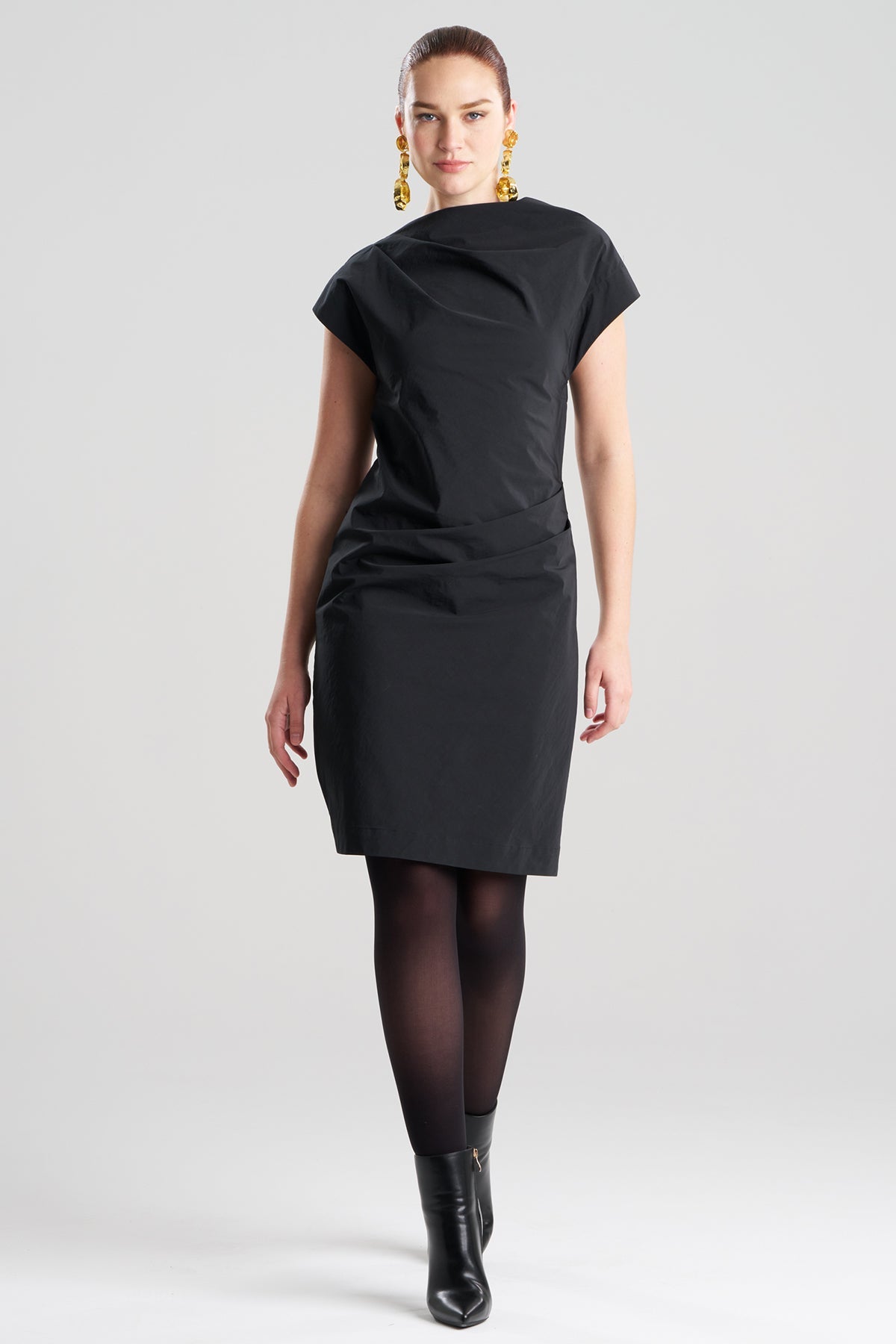 Natori Taffeta Asymmetric Draped Dress